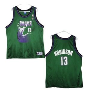 Vintage Champion Milwaukee Bucks NBA Jersey 48 Green 90s Glenn Robinson 13